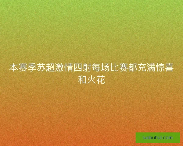 本赛季苏超激情四射每场比赛都充满惊喜和火花